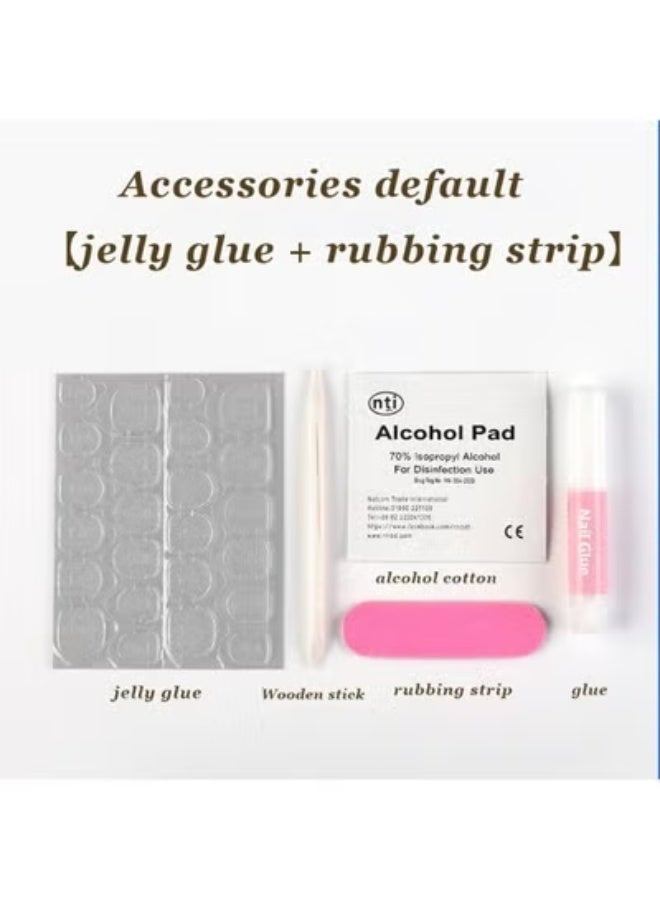 24 قطعة من أظافر الضغط باللون الأحمر النبيذي - أظافر أكريليك صناعية لامعة متوسطة الحجم بلون اللوز، قابلة لإعادة الاستخدام، تغطية كاملة، أظافر لاصقة للنساء، ديكور مانيكير منزلي الصنع - Image 3